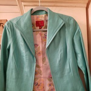 Cole Haan turquoise lamb skin jkt sz 4
